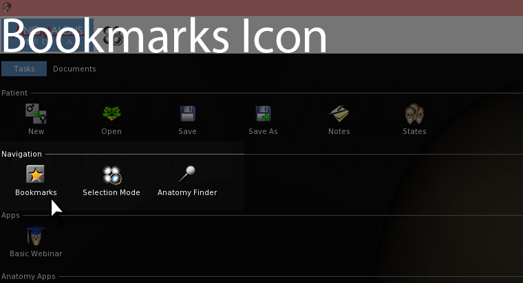 This screenshot shows the bookmarks icon.